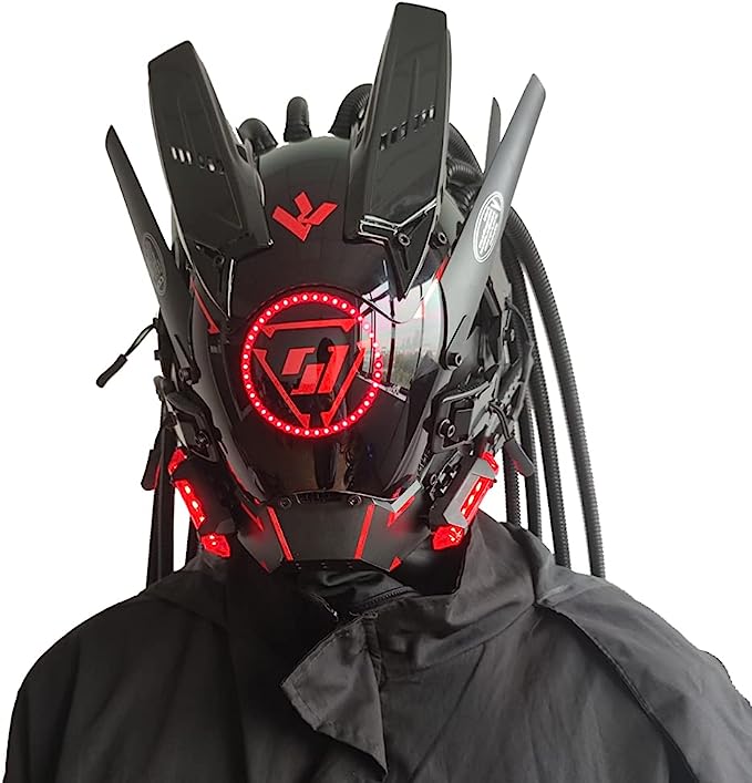 Punk Headgear Mask Cosplay LED Red Helmet for Men