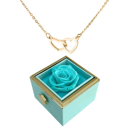 Rotating Rose Box - W/ Engraved Heart Necklace