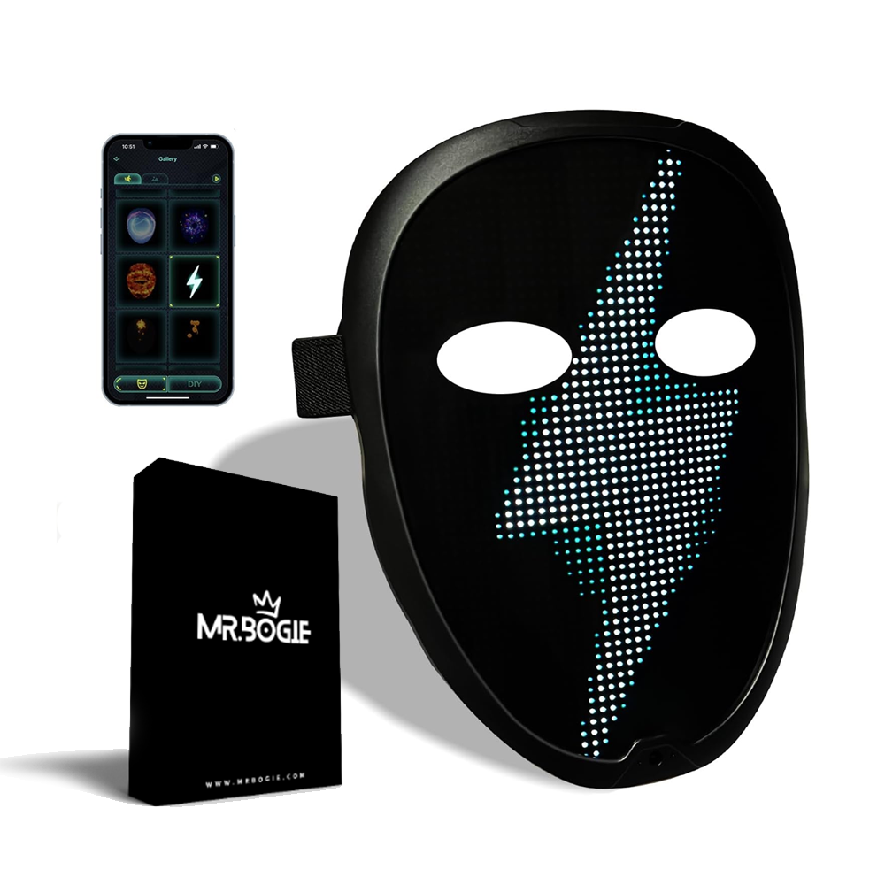 Mr.Bogie Halloween Masks 2024, Bluetooth App Controlled Mask - USB-C Rechargeable