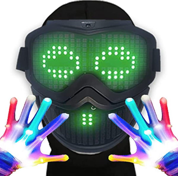 Shifter-face LED Bluetooth App Mask, USB-C Charger + LED Gloves + Black Mask (Pack of 3) - PXL Stores