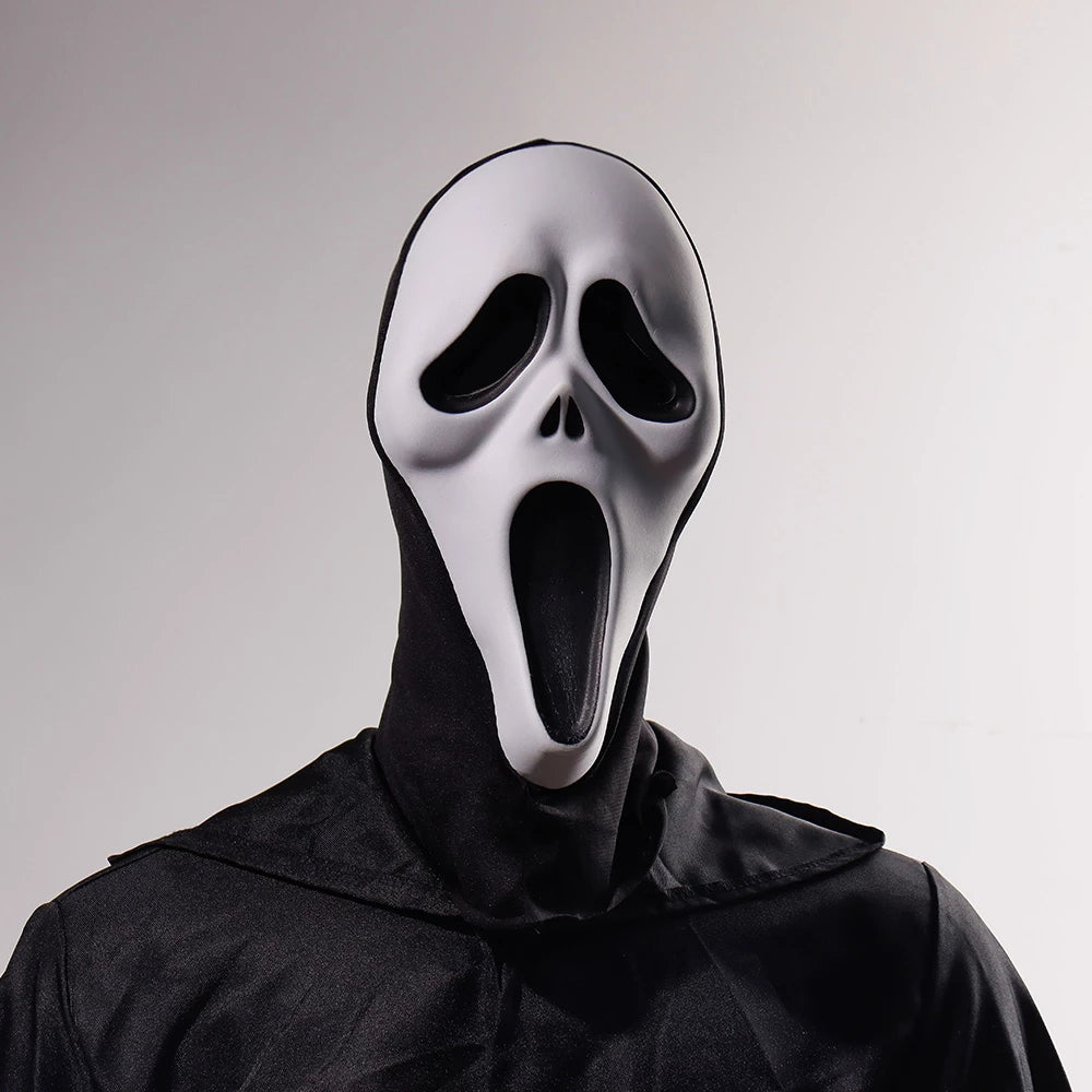 Scream Movie Mask Cosplay with Black Mesh Hood