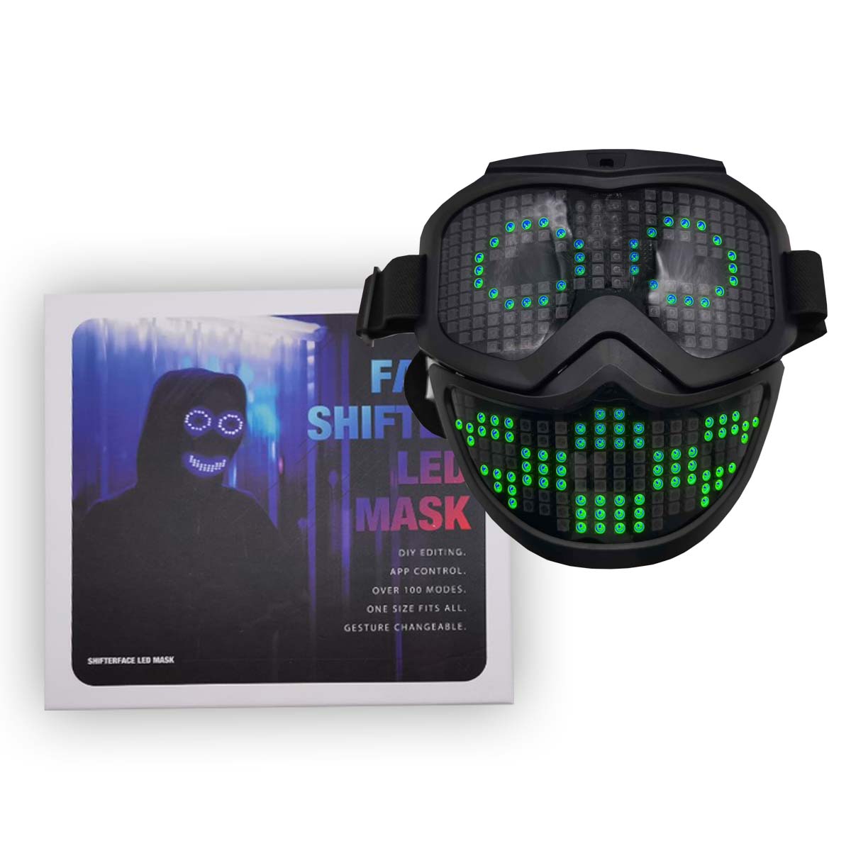 Shifter-face LED Bluetooth App Mask, USB-C Charger + LED Gloves + Black Mask (Pack of 3) - PXL Stores